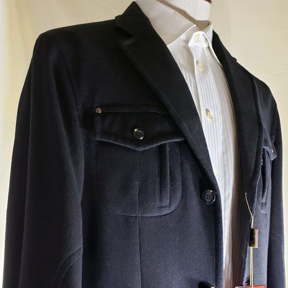 Mantoni NWT- 42R Black-Wool/Cashmere Car Coat 3/4 - Picture 1 of 16
